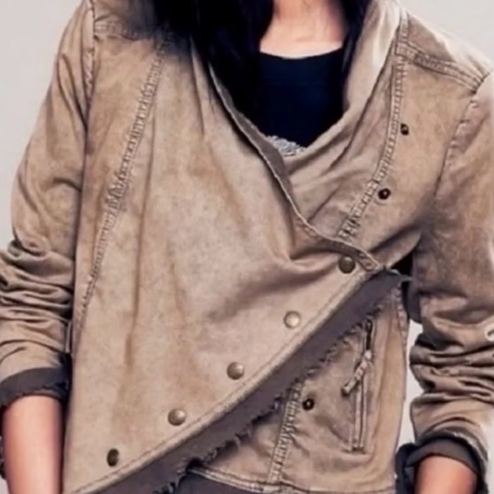 Free People Tan Asymmetrical Jean Jacket